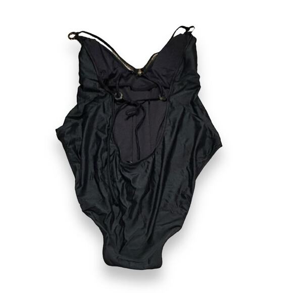 J. Crew O-Ring V-Neck One Piece Swimsuit in Black Sz 24 NEW - Picture 4 of 9